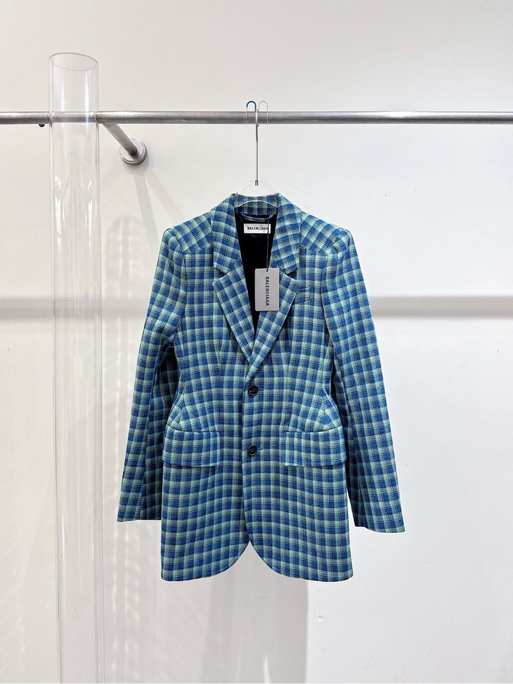 Balenciaga Blue and Green Plaid Blazer
